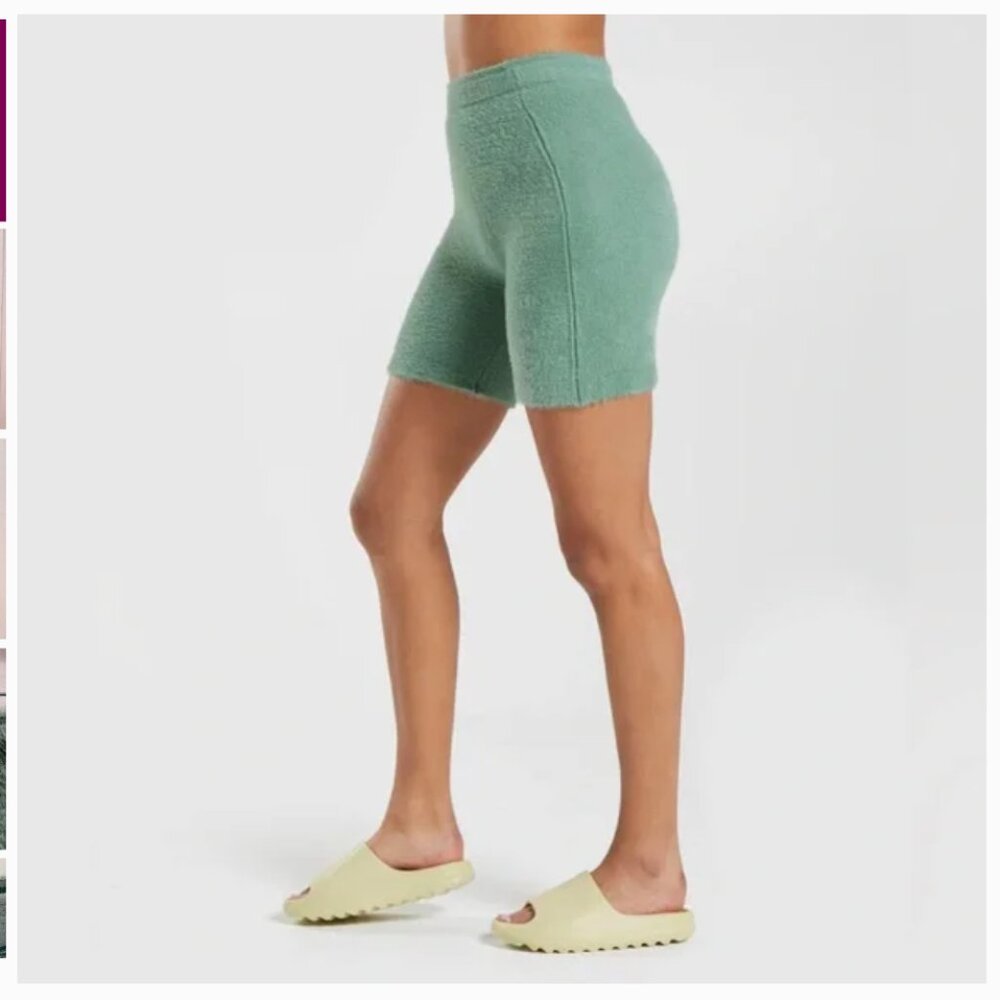 Gymshark x Whitney Simmons Eyelash Knit Shorts Women's Med Green Fuzzy Athletic - Picture 5 of 15